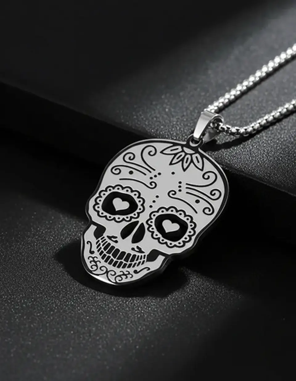 Collar Para Hombre Mujer Con Dije Cráneo Catrina Color Plata 5