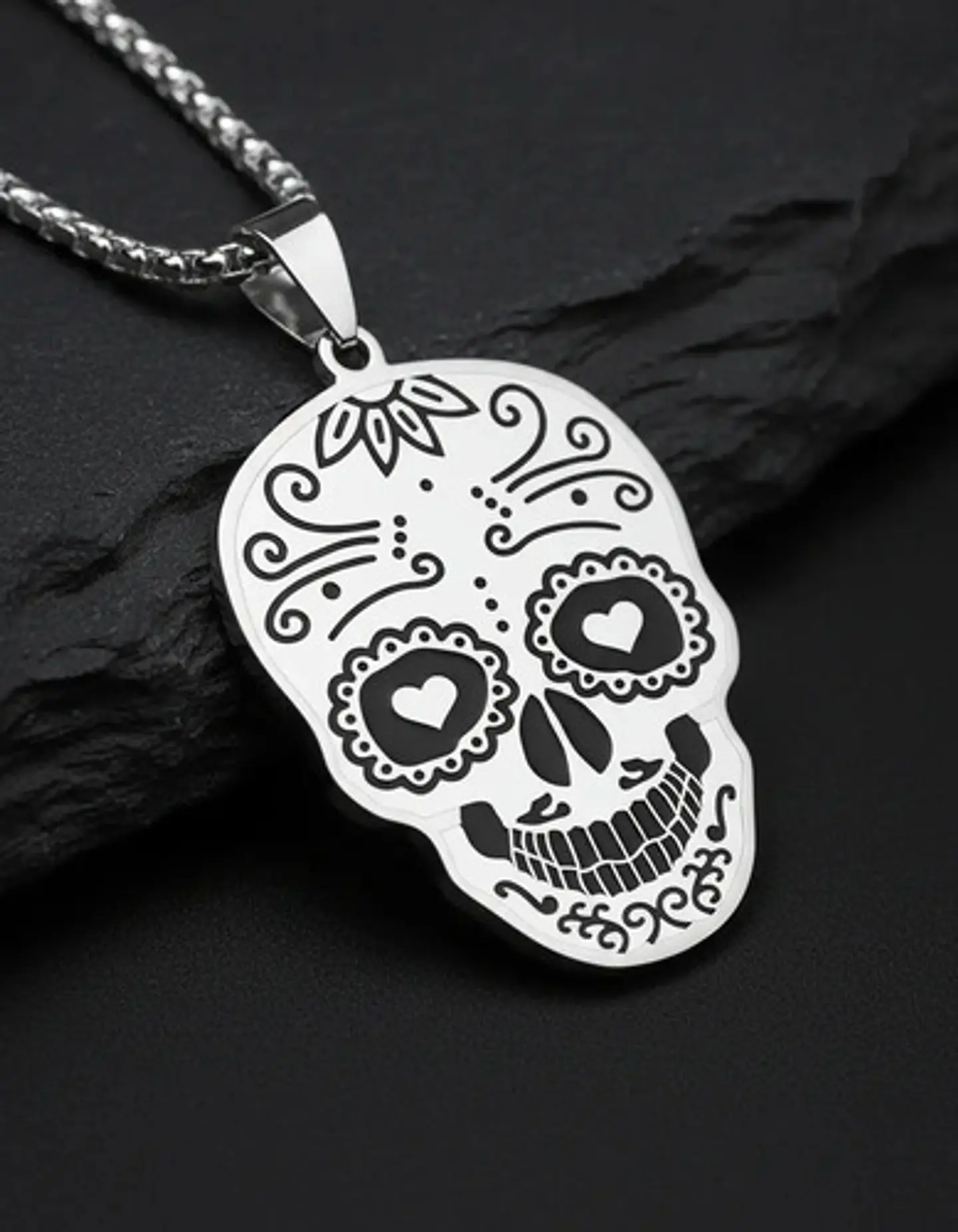 Collar Para Hombre Mujer Con Dije Cráneo Catrina Color Plata 6