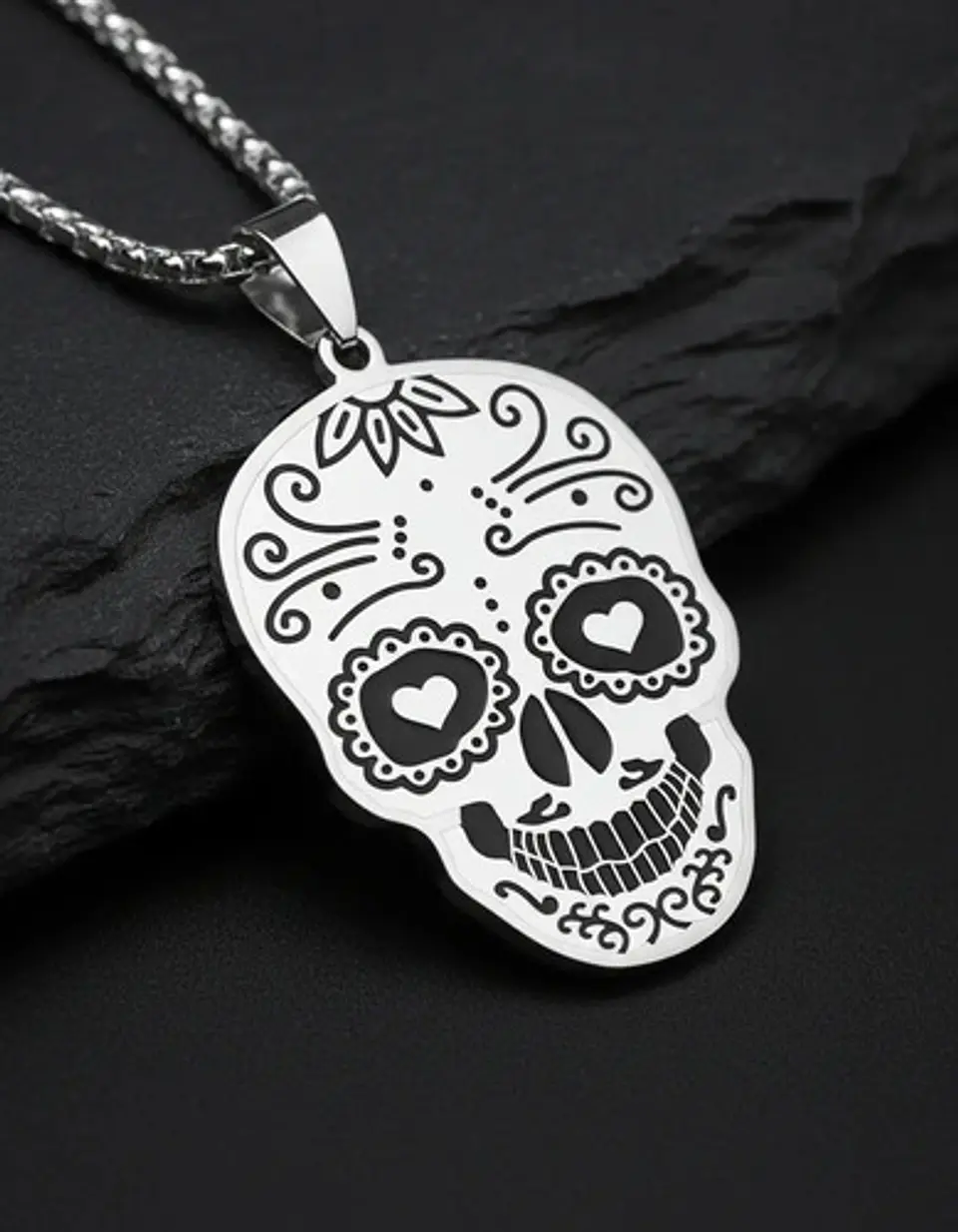 Collar Para Hombre Mujer Con Dije Cráneo Catrina Color Plata 6