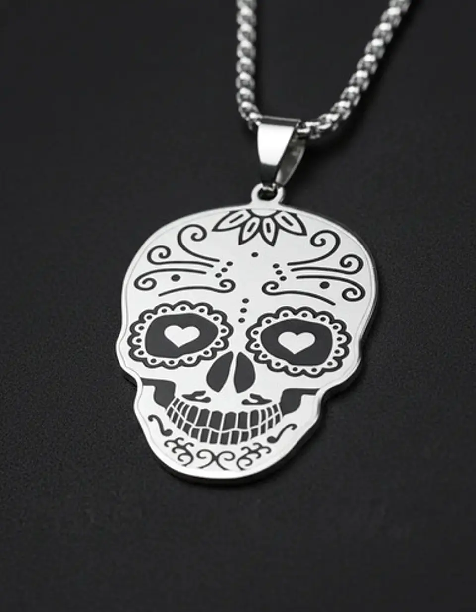 Collar Para Hombre Mujer Con Dije Cráneo Catrina Color Plata 7
