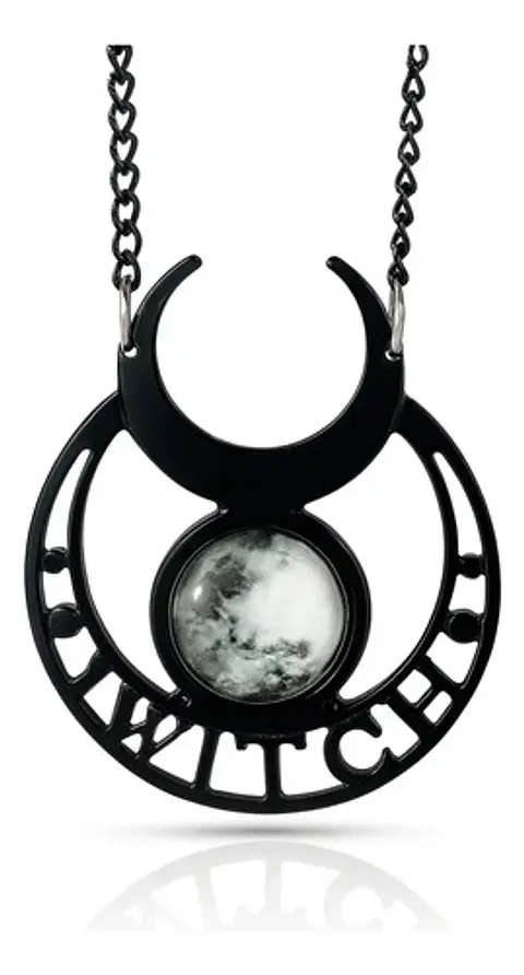 Collar Acero Inoxidable Color Plata Luna Llena Wicca Mujer