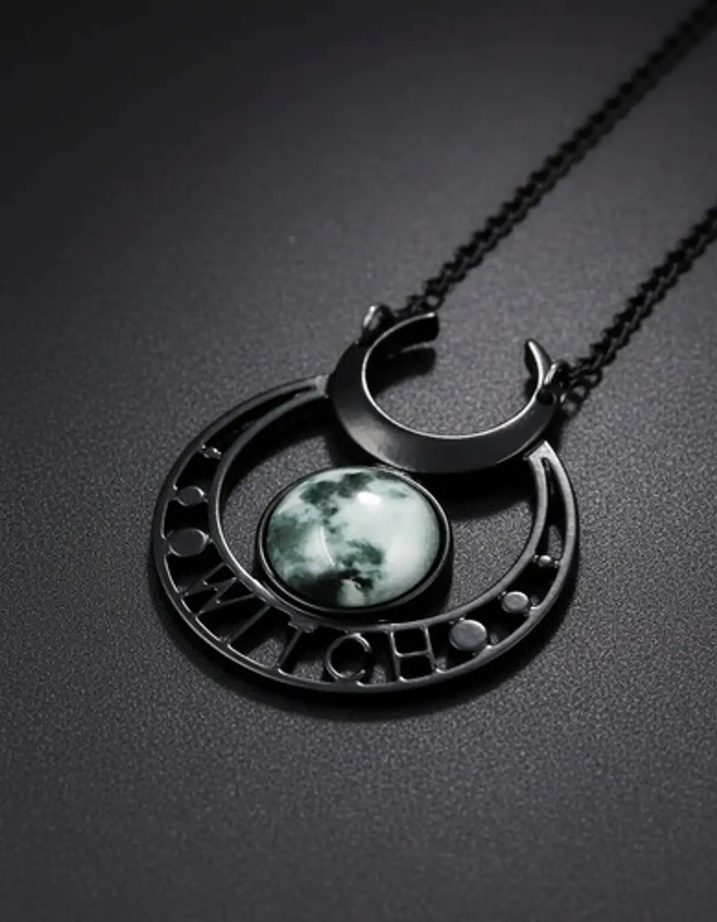 Collar Acero Inoxidable Color Plata Luna Llena Wicca Mujer 3