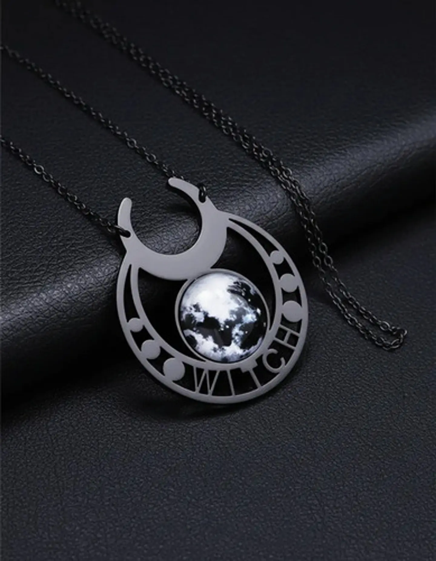 Collar Acero Inoxidable Color Plata Luna Llena Wicca Mujer 4