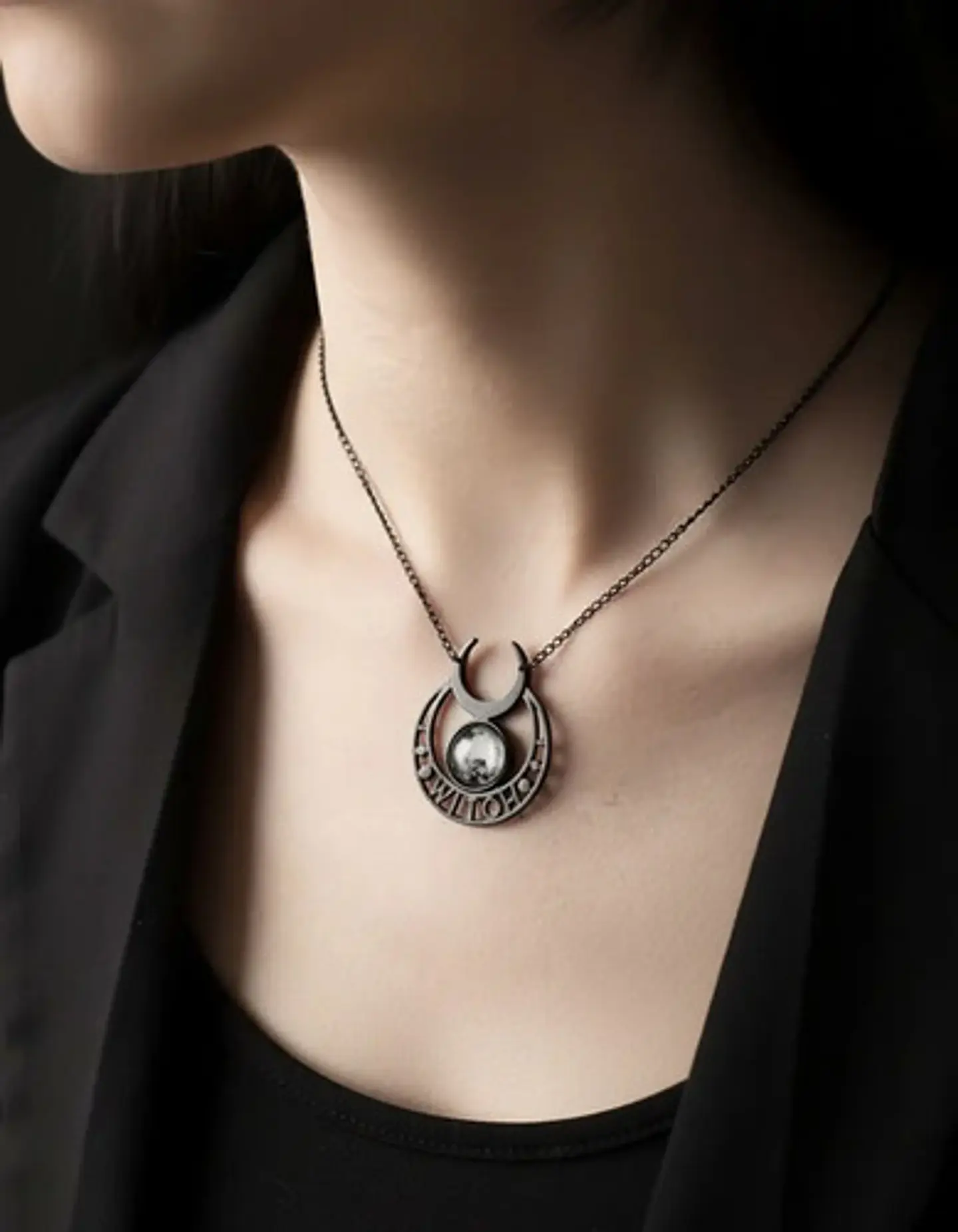 Collar Acero Inoxidable Color Plata Luna Llena Wicca Mujer 7