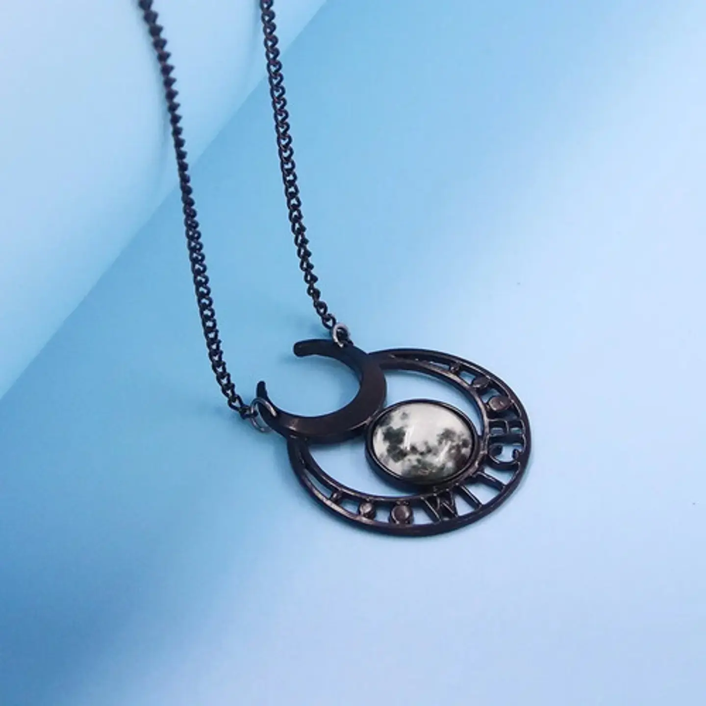 Collar Acero Inoxidable Color Plata Luna Llena Wicca Mujer 8