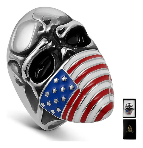Anillo Color Plata Biker Mascara Acero Inoxidable Hombre