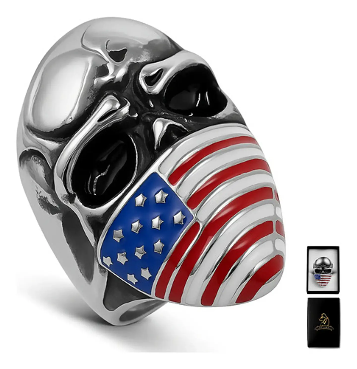Anillo Color Plata Biker Mascara Acero Inoxidable Hombre 1