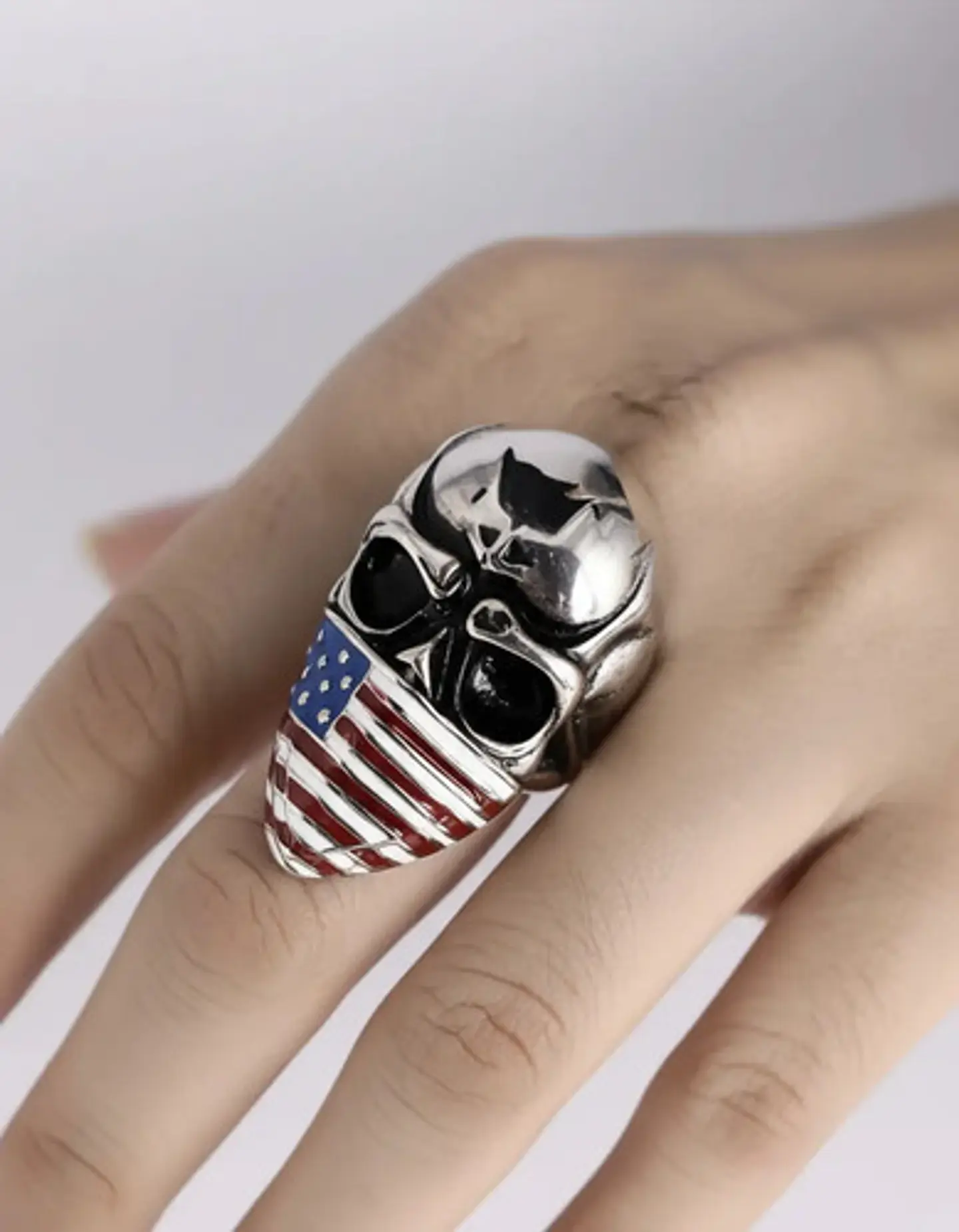 Anillo Color Plata Biker Mascara Acero Inoxidable Hombre 4