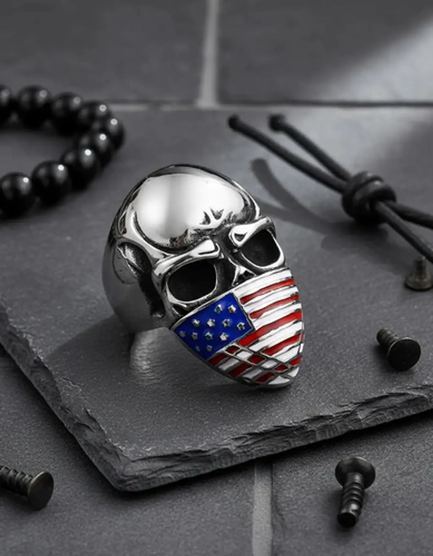 Anillo Color Plata Biker Mascara Acero Inoxidable Hombre 5