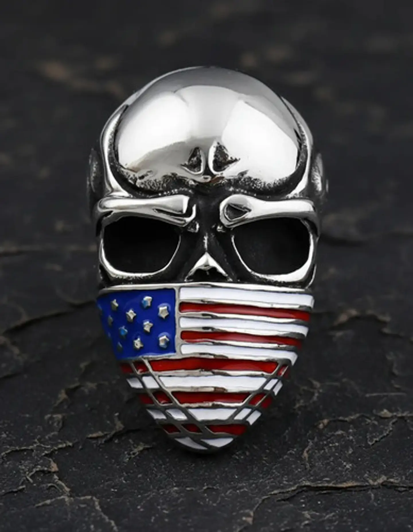 Anillo Color Plata Biker Mascara Acero Inoxidable Hombre 7