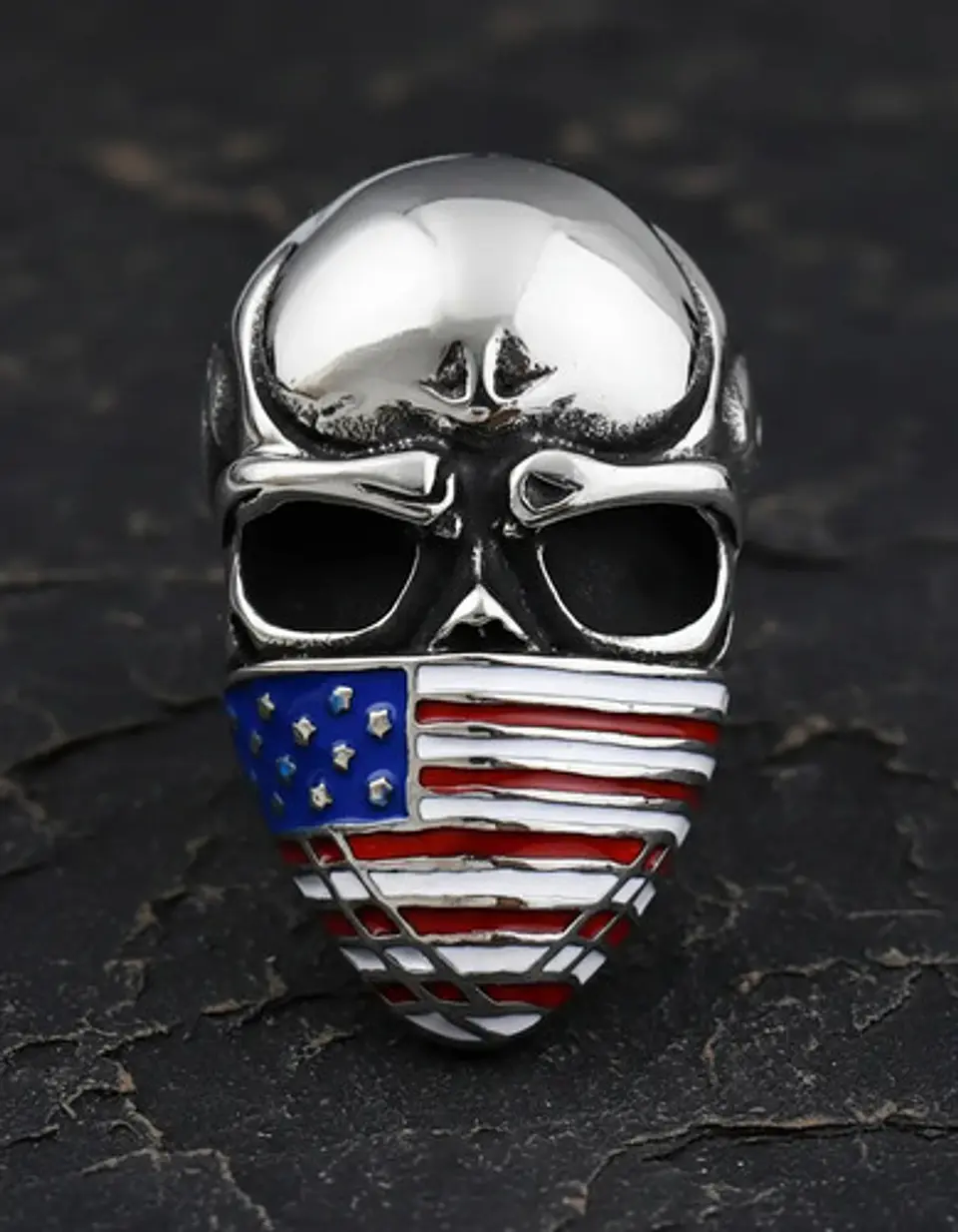 Anillo Color Plata Biker Mascara Acero Inoxidable Hombre 7