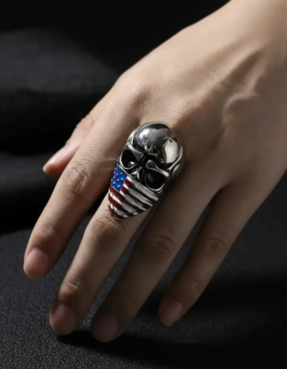 Anillo Color Plata Biker Mascara Acero Inoxidable Hombre 10