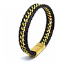 Pulsera Cuero Trenzada Acero Inoxidable Color Oro Hombre - Miniatura 1