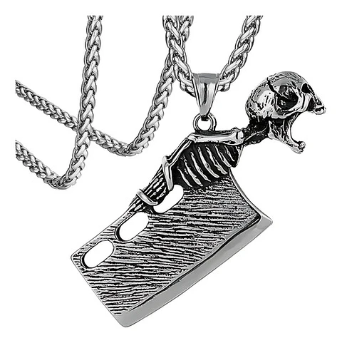 Collar Cuchillo Cráneo Acero Inoxidable Color Plata Hombre