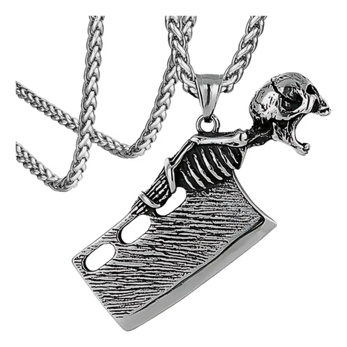 Collar Cuchillo Cráneo Acero Inoxidable Color Plata Hombre 1