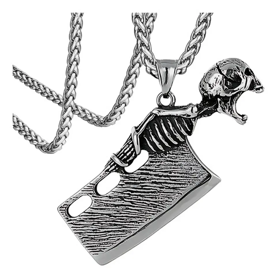 Collar Cuchillo Cráneo Acero Inoxidable Color Plata Hombre 1