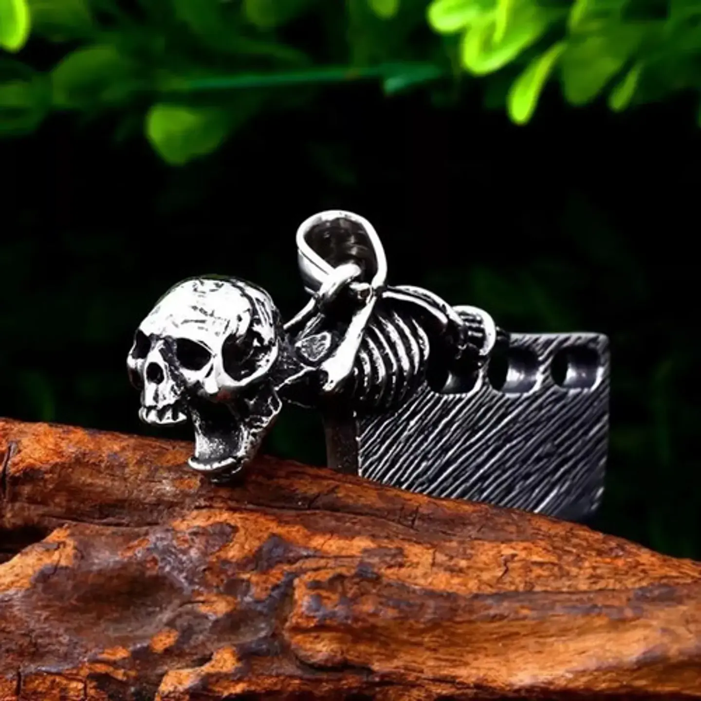 Collar Cuchillo Cráneo Acero Inoxidable Color Plata Hombre 6