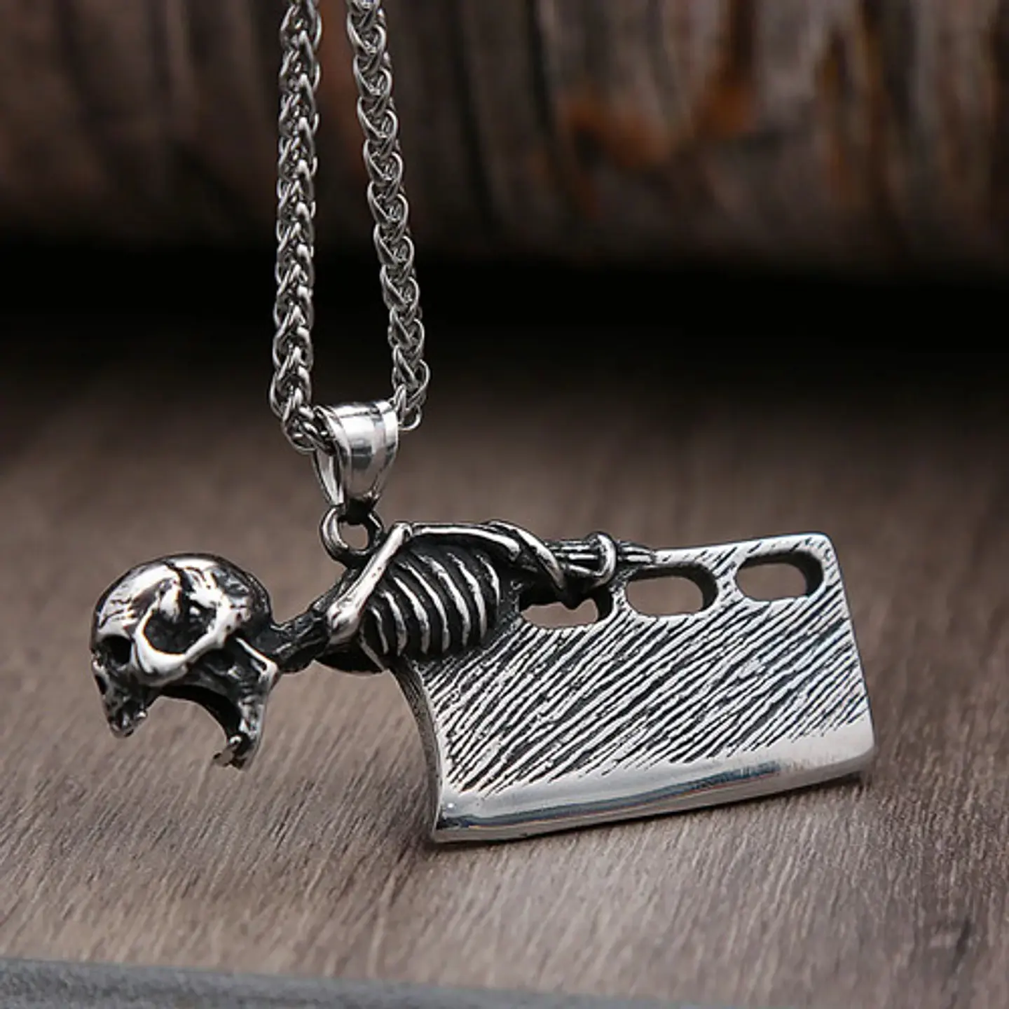 Collar Cuchillo Cráneo Acero Inoxidable Color Plata Hombre 9