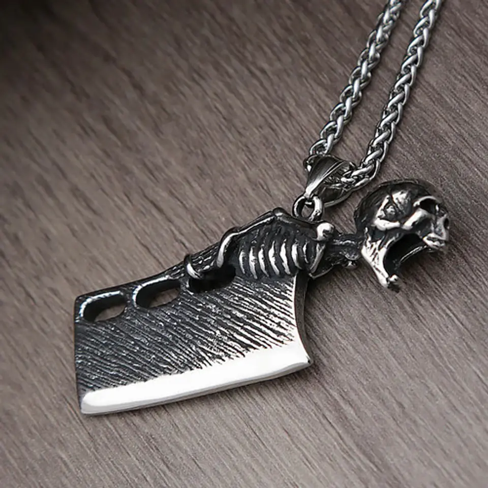 Collar Cuchillo Cráneo Acero Inoxidable Color Plata Hombre 10
