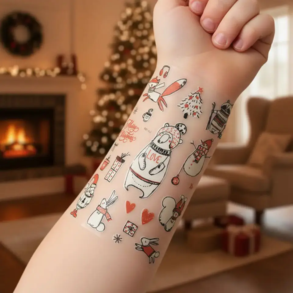 3 Cartones De Calcomanía Etiquetas Tatuaje Luminoso Navidad 10