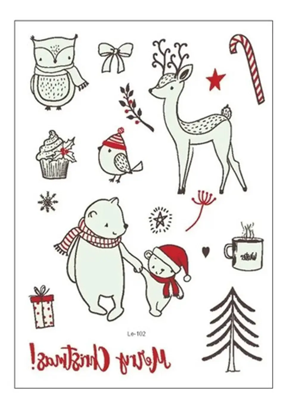 3 Cartones De Calcomanía Etiquetas Tatuaje Luminoso Navidad 18
