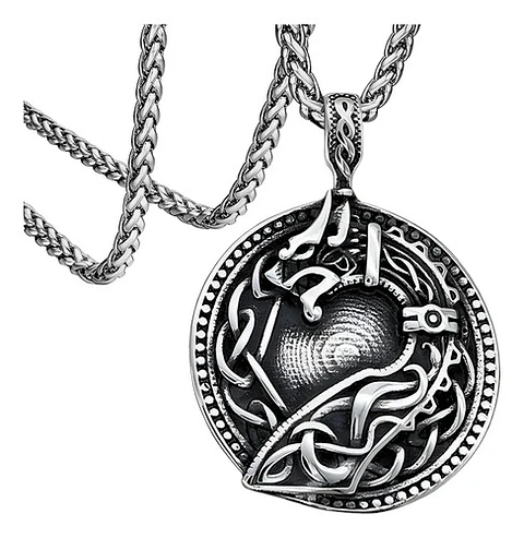 Collar Para Hombre Y Mujer Dije Vikingo Nudo Dragon Drakkar Plateado
