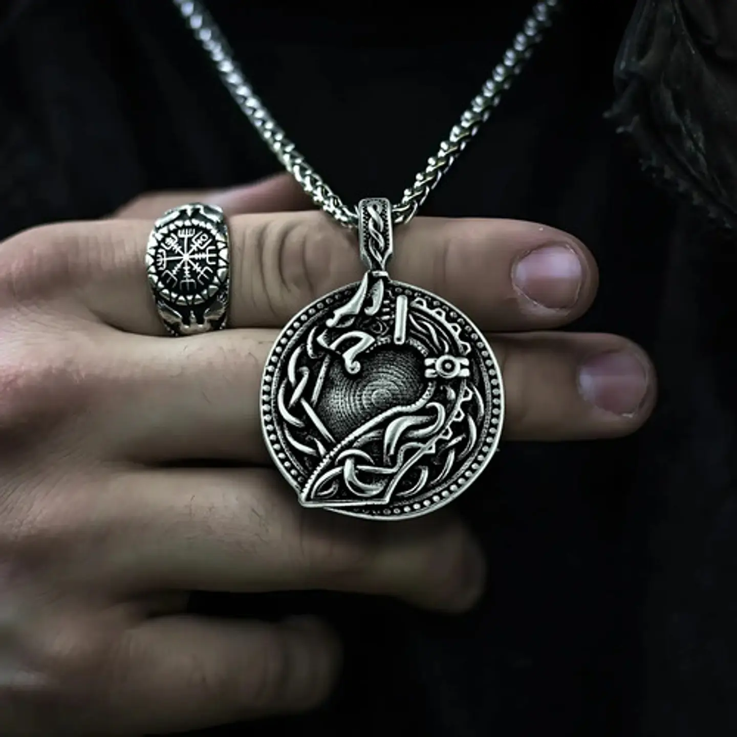 Collar Para Hombre Y Mujer Dije Vikingo Nudo Dragon Drakkar Plateado 4