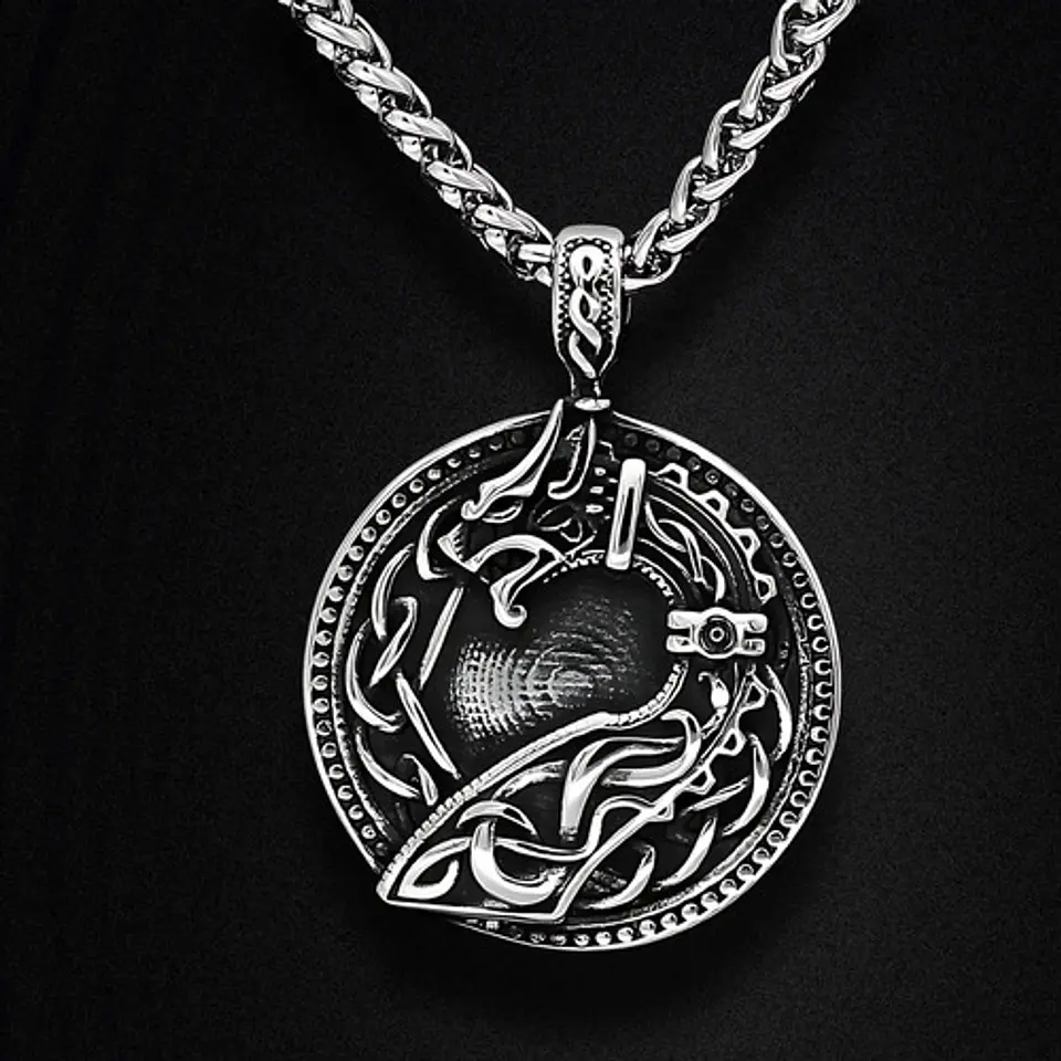 Collar Para Hombre Y Mujer Dije Vikingo Nudo Dragon Drakkar Plateado 6