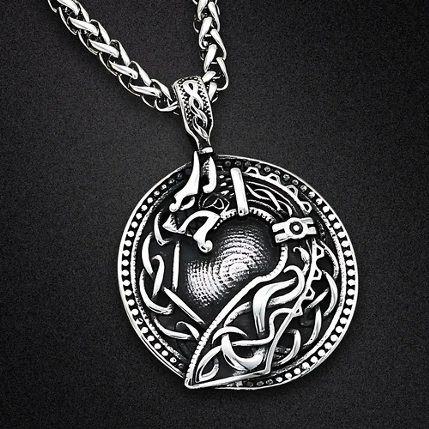 Collar Para Hombre Y Mujer Dije Vikingo Nudo Dragon Drakkar Plateado 8