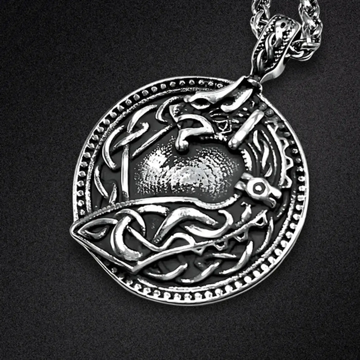Collar Para Hombre Y Mujer Dije Vikingo Nudo Dragon Drakkar Plateado 9