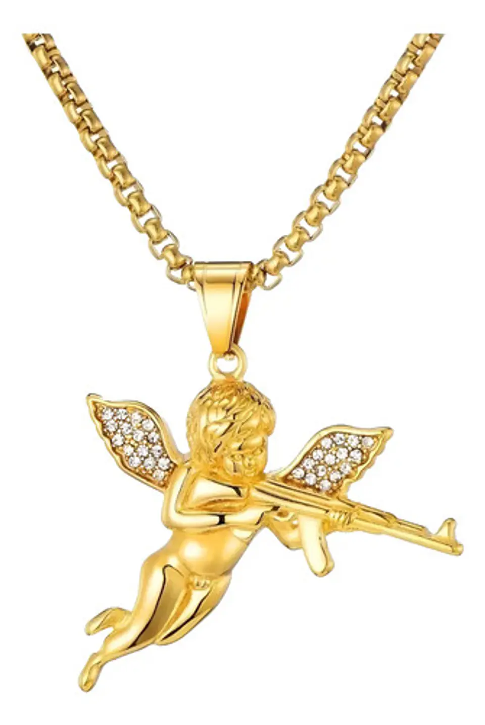 Collar Ángel Guerrero Acero Inoxidable Color Oro Para Hombre 1