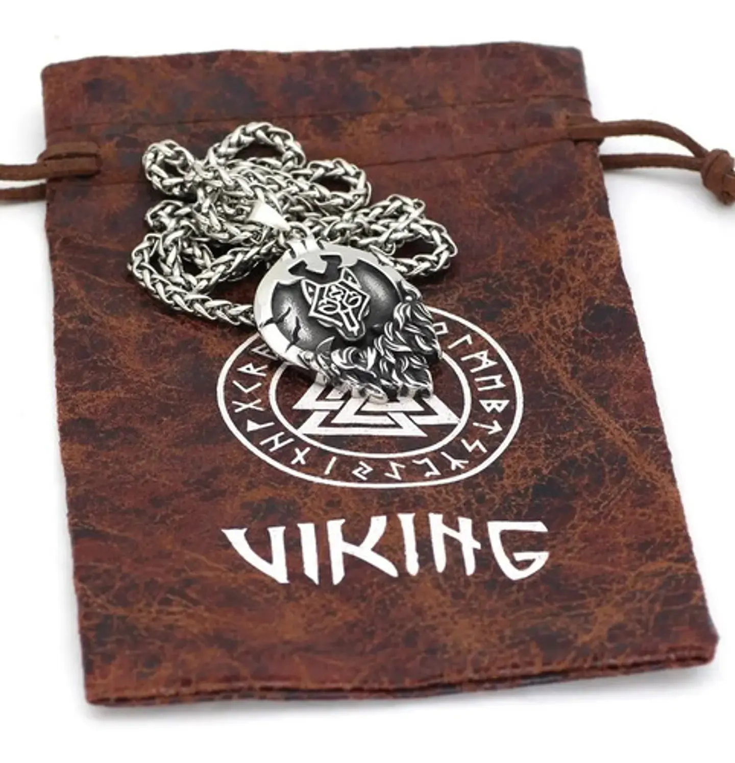 Collar Escudo En Llamas Lobo Vikingo Acero Inoxidable Hombre 2