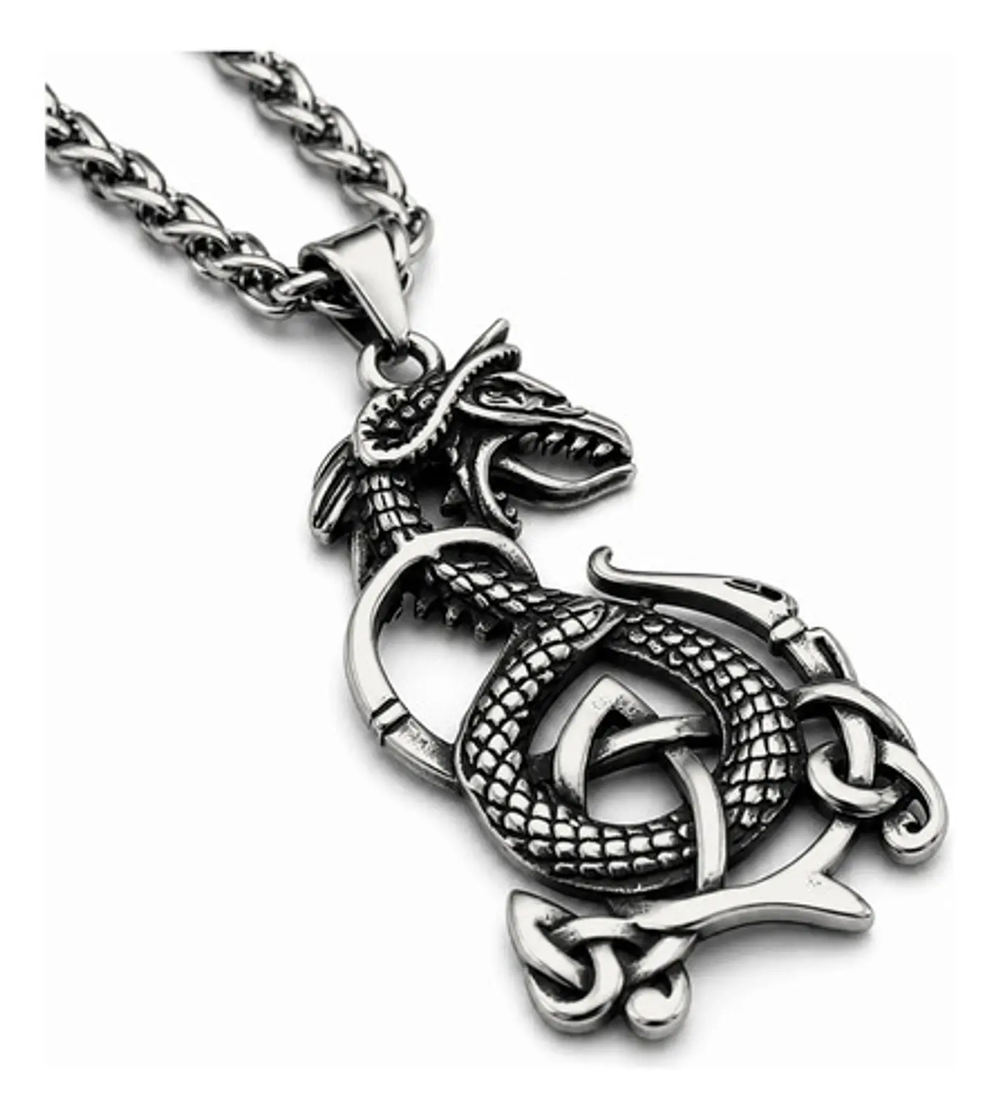 Collar Vikingo En Acero Para Hombre Dije Dragon Color Plata 1