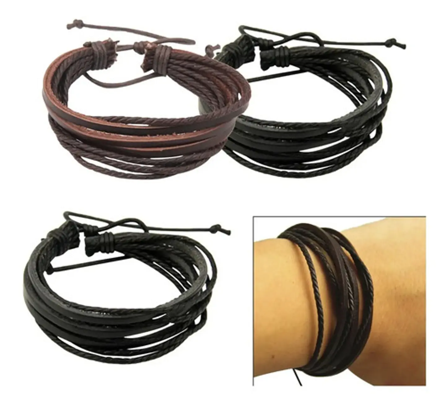 Pulsera Manilla Brazalete Trenzada Tejida Cuero Hombre Mujer 7