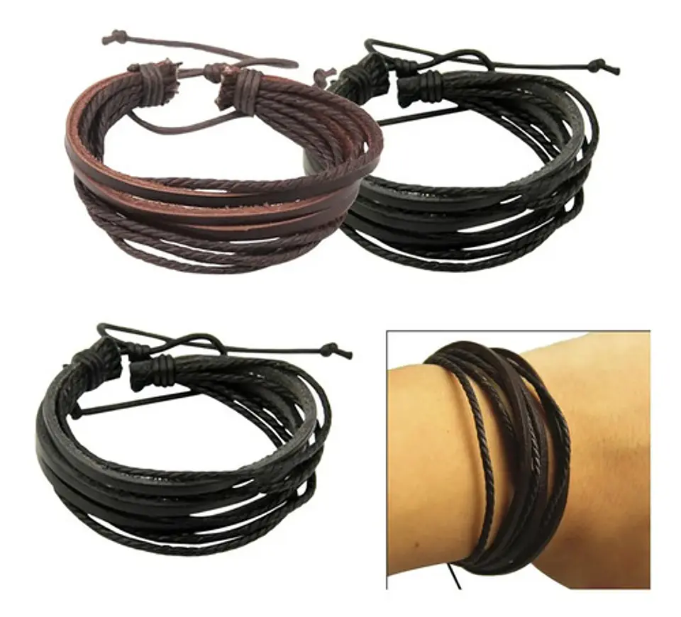 Pulsera Manilla Brazalete Trenzada Tejida Cuero Hombre Mujer 7