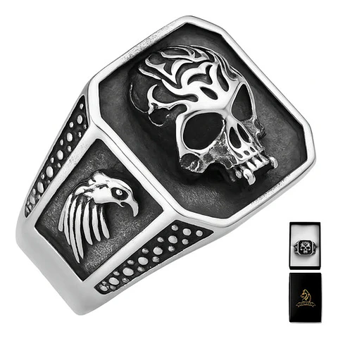 Anillo Acero De Color Plata Gótico Cráneo Calavera Hombre
