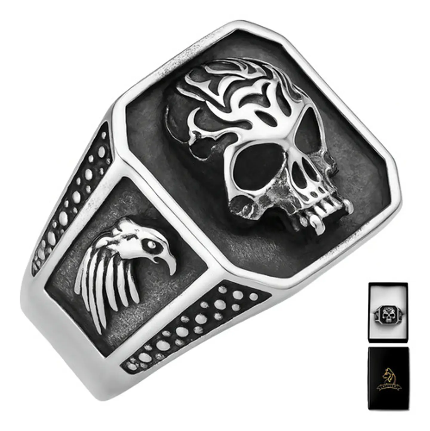 Anillo Acero De Color Plata Gótico Cráneo Calavera Hombre 1
