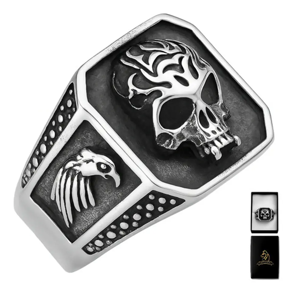 Anillo Acero De Color Plata Gótico Cráneo Calavera Hombre 1