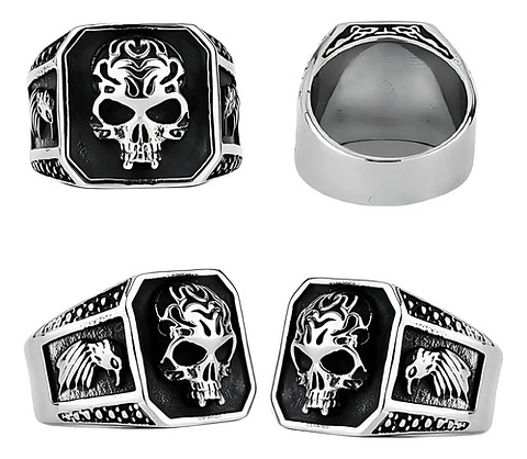 Anillo Acero De Color Plata Gótico Cráneo Calavera Hombre