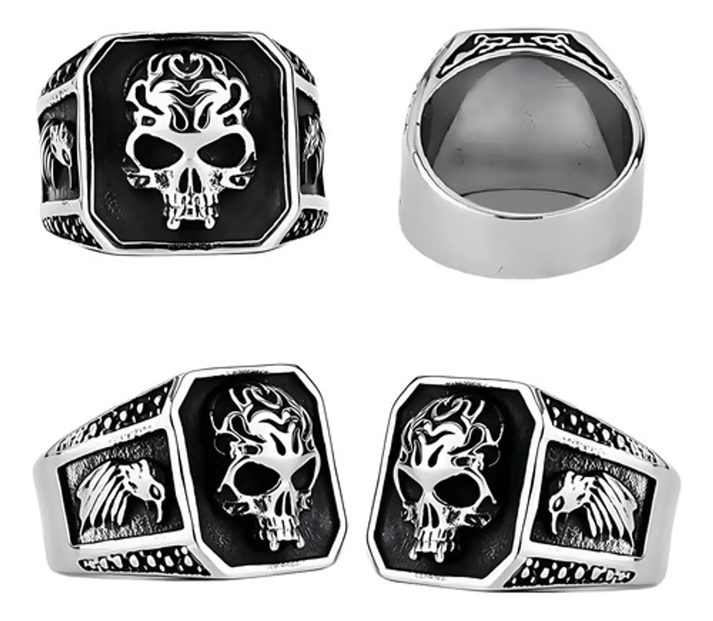 Anillo Acero De Color Plata Gótico Cráneo Calavera Hombre 2