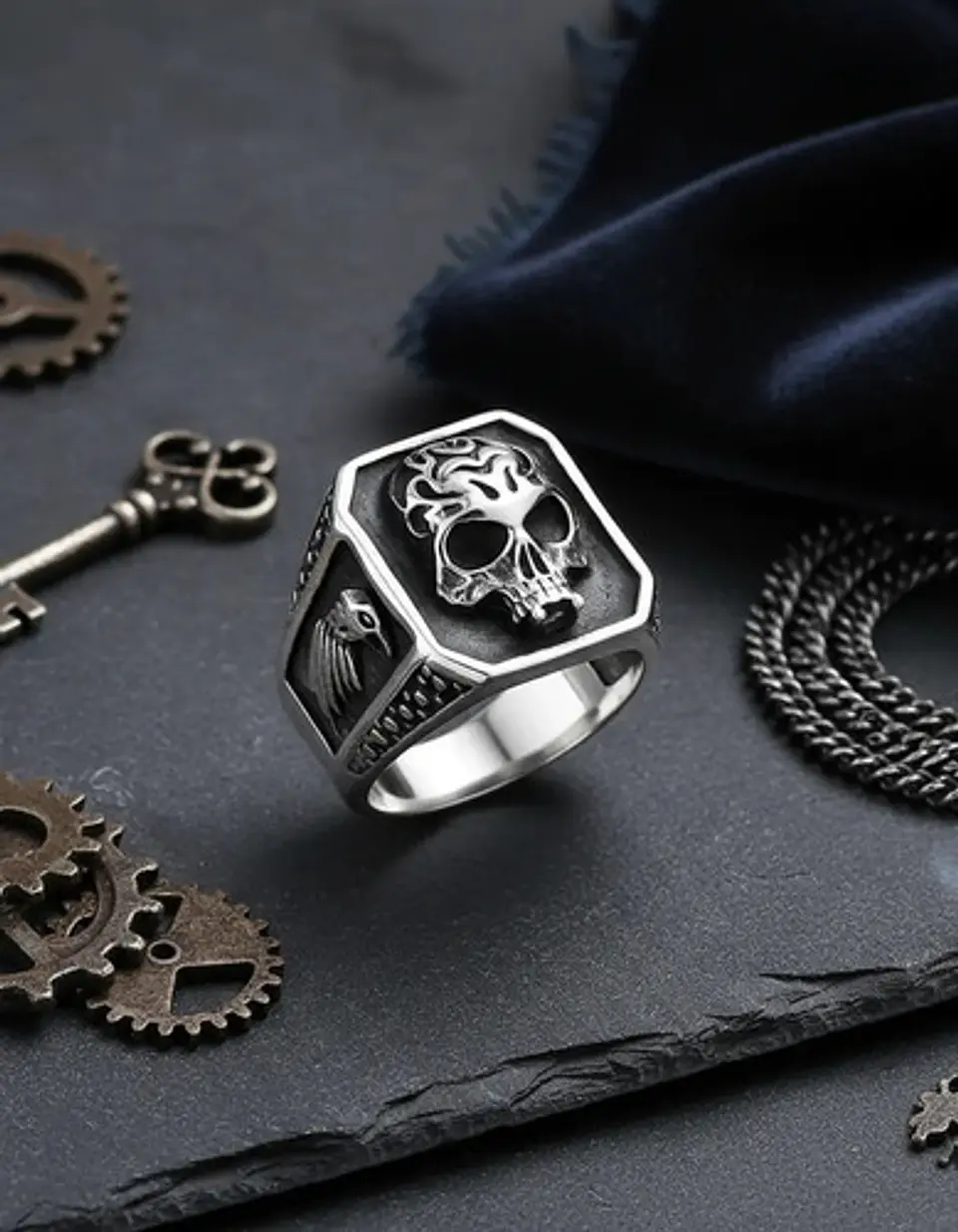 Anillo Acero De Color Plata Gótico Cráneo Calavera Hombre 3