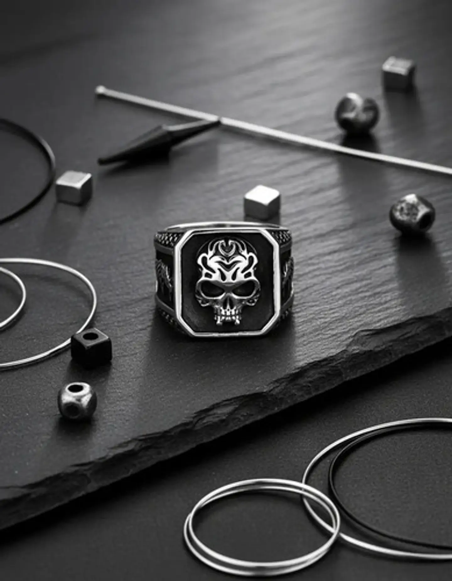 Anillo Acero De Color Plata Gótico Cráneo Calavera Hombre 4