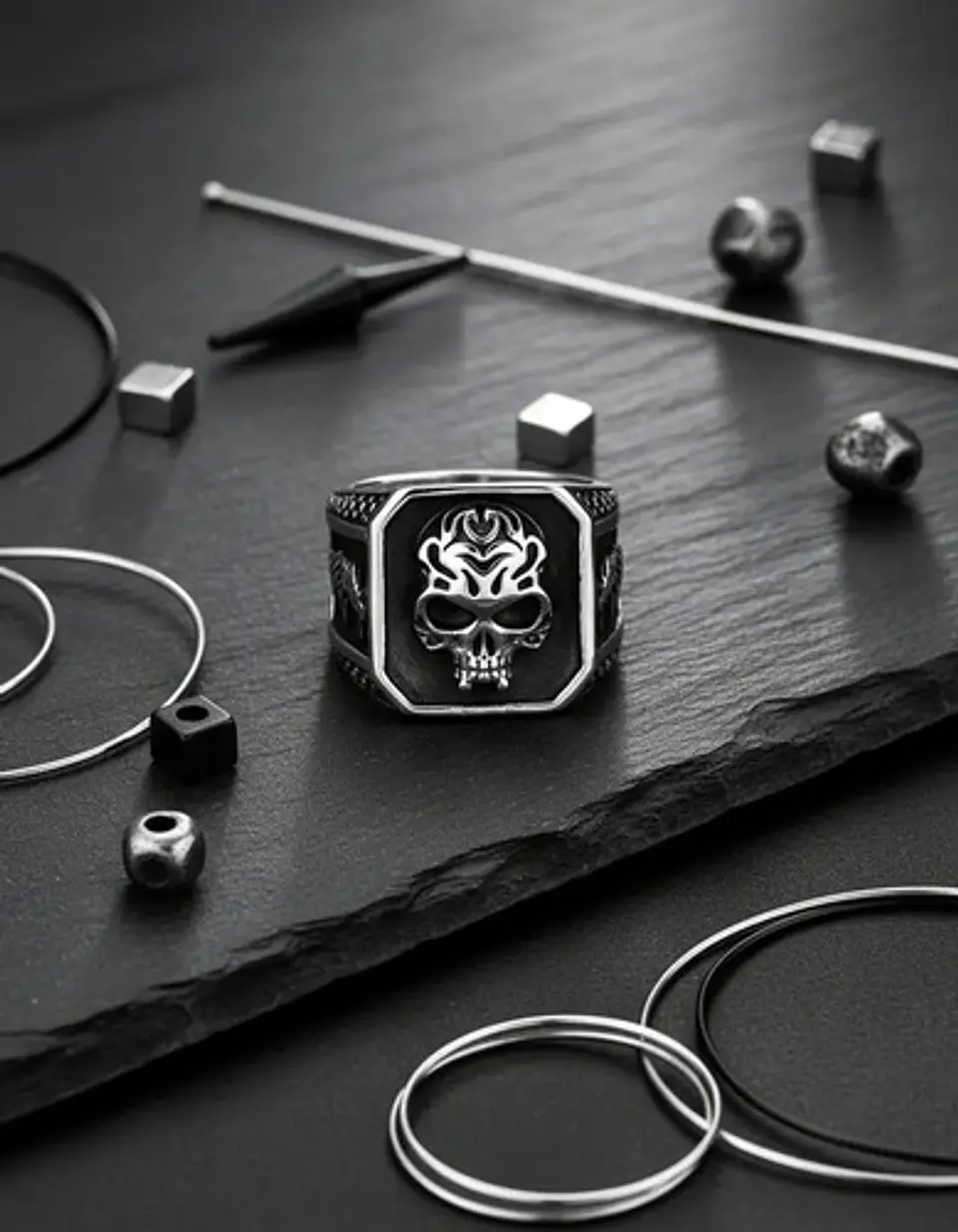 Anillo Acero De Color Plata Gótico Cráneo Calavera Hombre 4