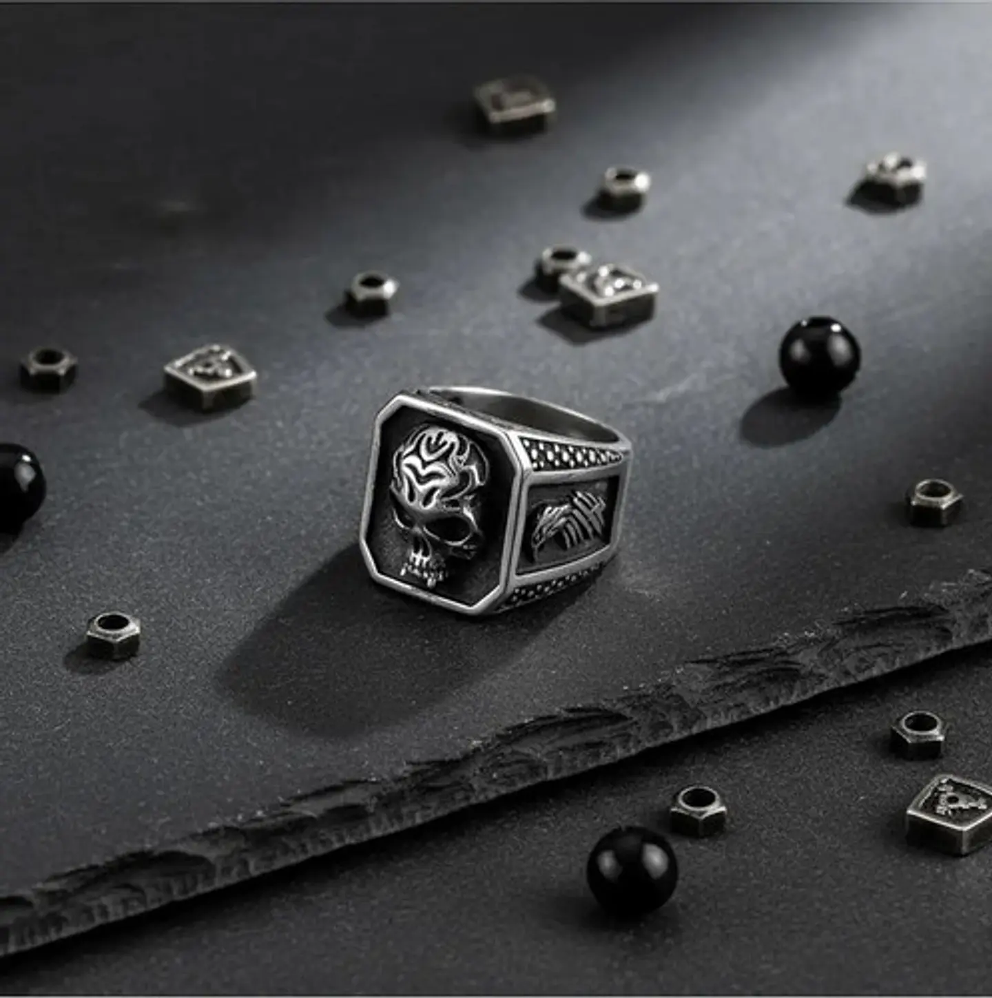 Anillo Acero De Color Plata Gótico Cráneo Calavera Hombre 5
