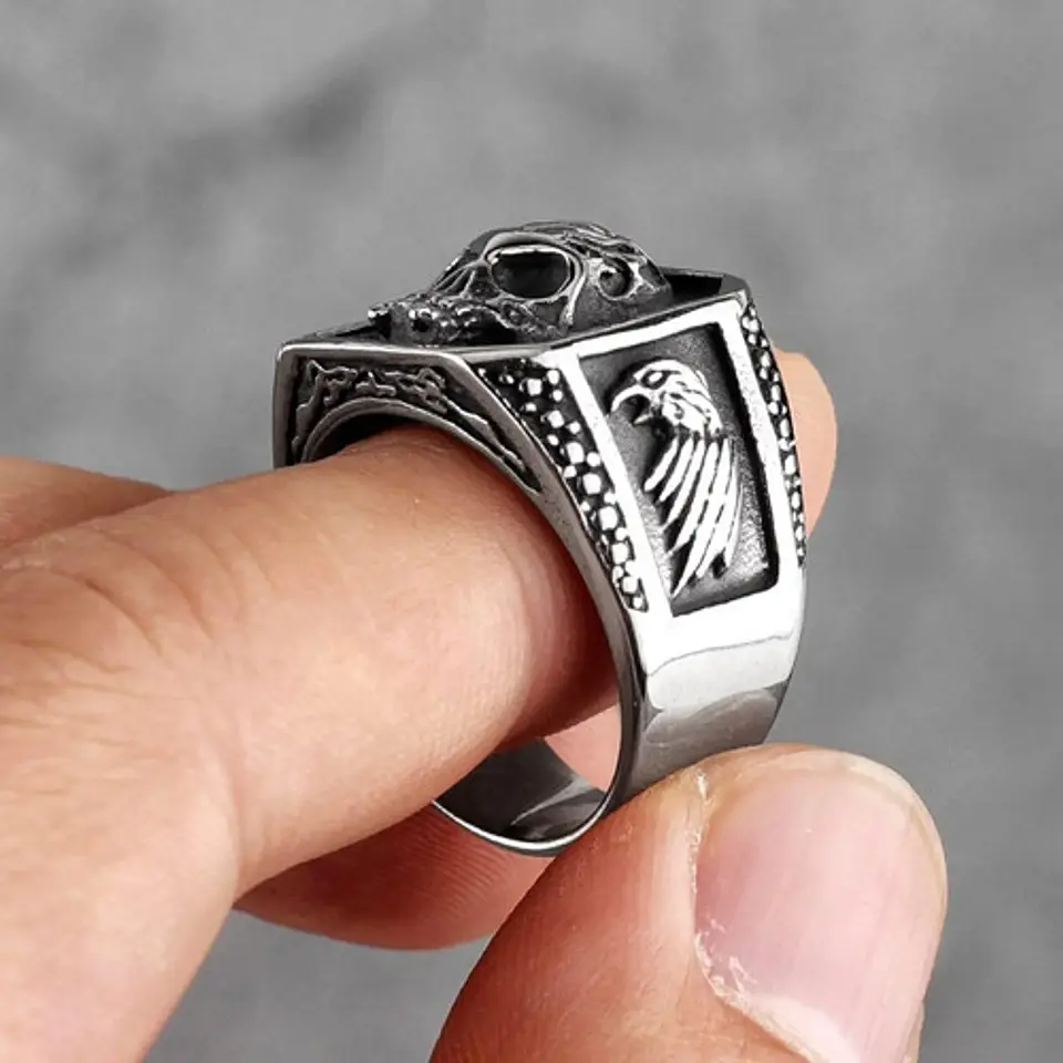 Anillo Acero De Color Plata Gótico Cráneo Calavera Hombre 9