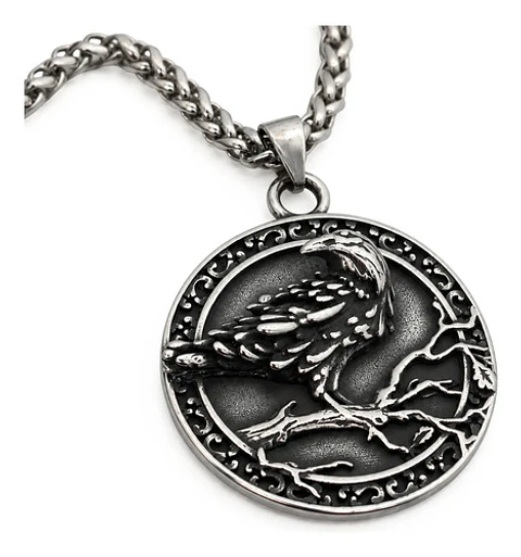 Collar Vikingo Amuleto Acero Para Hombre Dije Raven Valknut