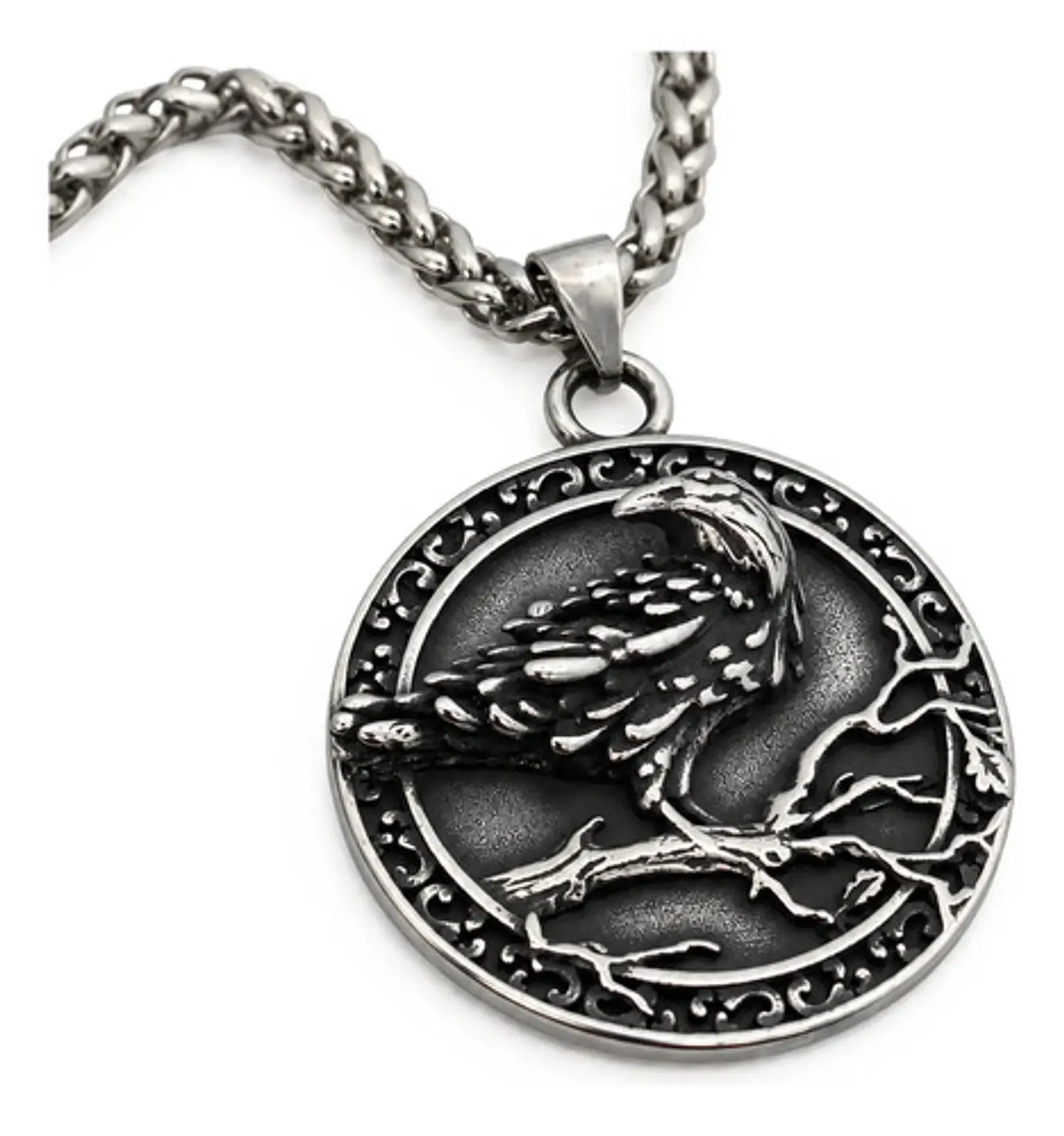 Collar Vikingo Amuleto Acero Para Hombre Dije Raven Valknut 1