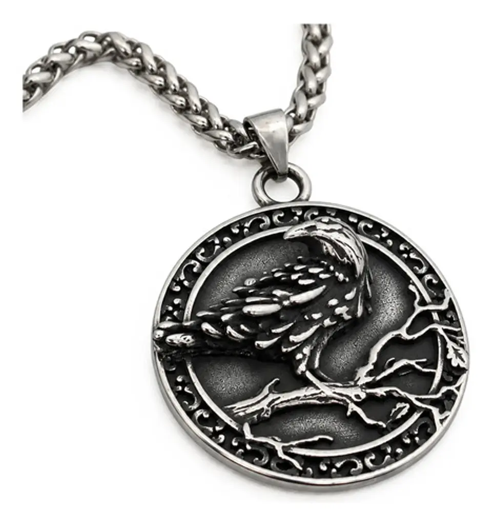 Collar Vikingo Amuleto Acero Para Hombre Dije Raven Valknut 1