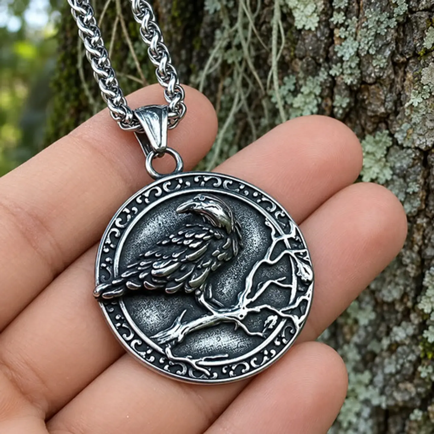 Collar Vikingo Amuleto Acero Para Hombre Dije Raven Valknut 6