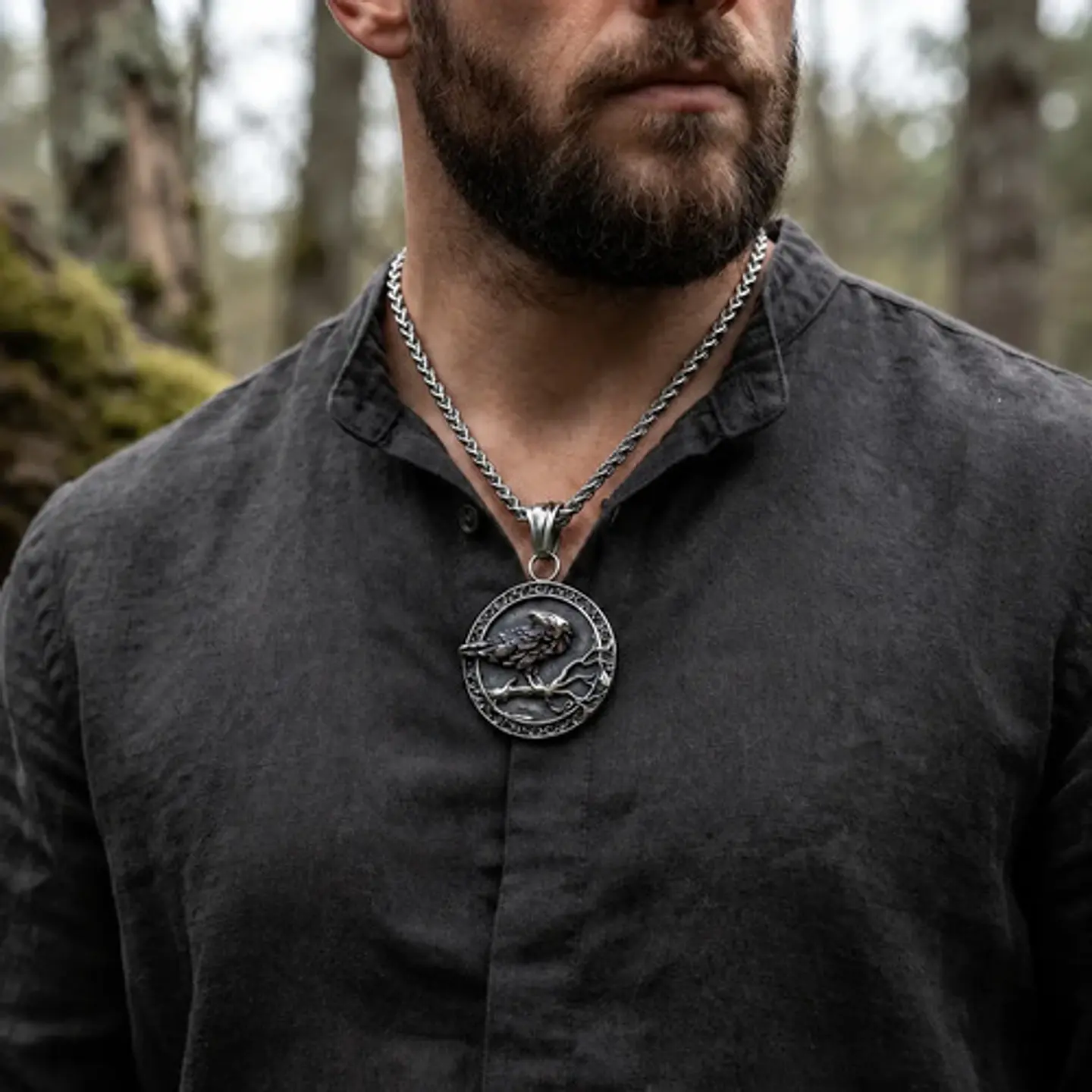 Collar Vikingo Amuleto Acero Para Hombre Dije Raven Valknut 10